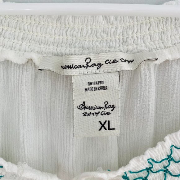💜American Rag- White Teal Embroidered BOHO Top XL - Picture 9 of 12